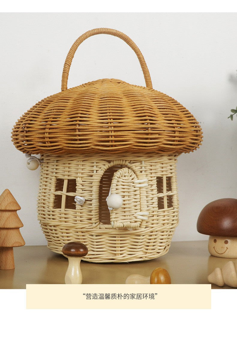 Acorn Handbag Handmade Rattan Mushroom Storage Box Children's Toy Basket Woven Storage Basket Photography Props
