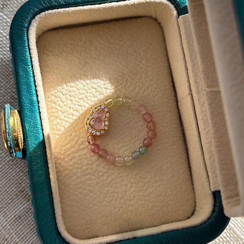 Natural Color Tourmaline Gourd Ring for Women, Niche Design, Non-Fading Crystal Ring, Light Luxury High-End Feel Hand Jewelry