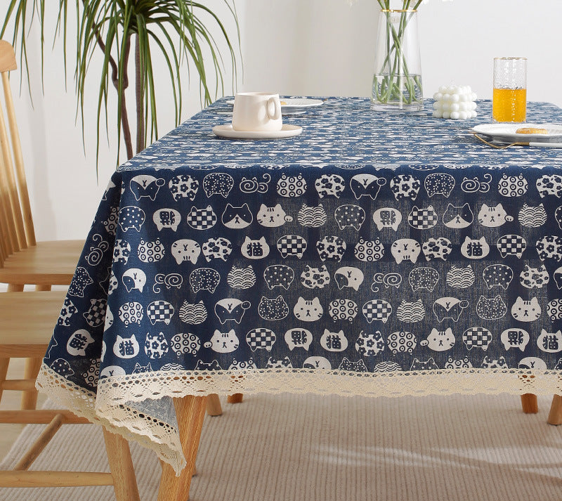 Fresh Cotton and Linen Plaid Tablecloth Coffee Table Dining Table Kindergarten Student Lace Cloth Art Square Picnic Tablecloth
