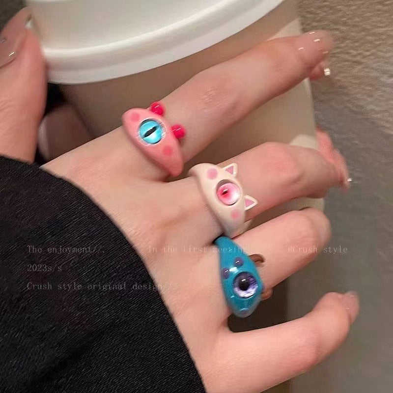 Funny Little Monster Ring Childlike Cute One-Eyed Ins Student Children Girlfriends Couple Gifting New