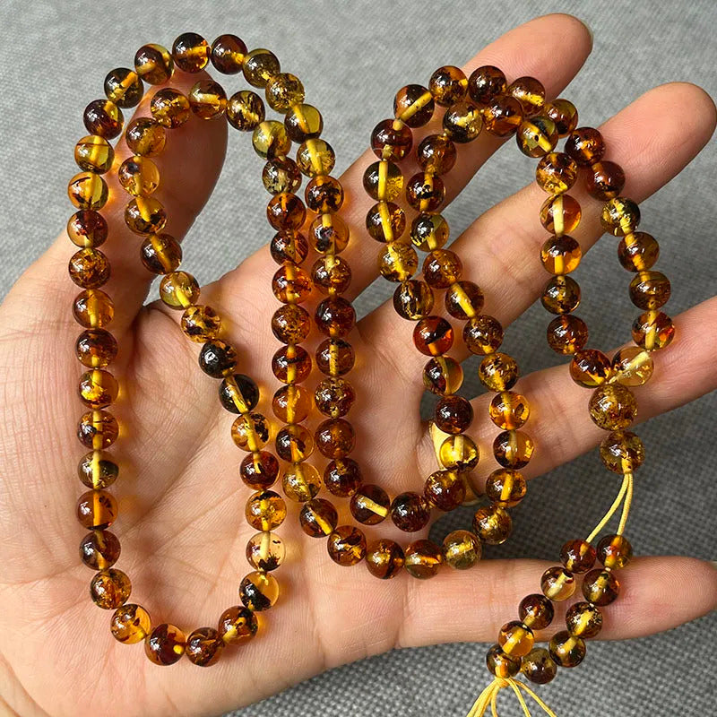 6mm-9mm Original Amber Bracelet for Men Women Unique Diy Flower Beads Rosary Long Necklace Baltic 2025 New Natural Stone Jewelry