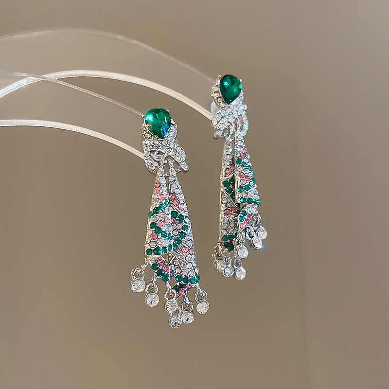 Silver Needle Diamond Knot Water Drop Oval Earrings Light Luxury High-end Sense Earrings Niche Retro Exaggerated Distinctive Earrings