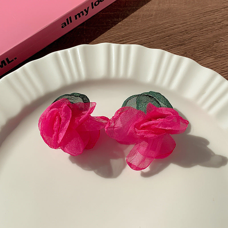 High-grade dopamine rose red earrings female niche design earrings net red pink earrings