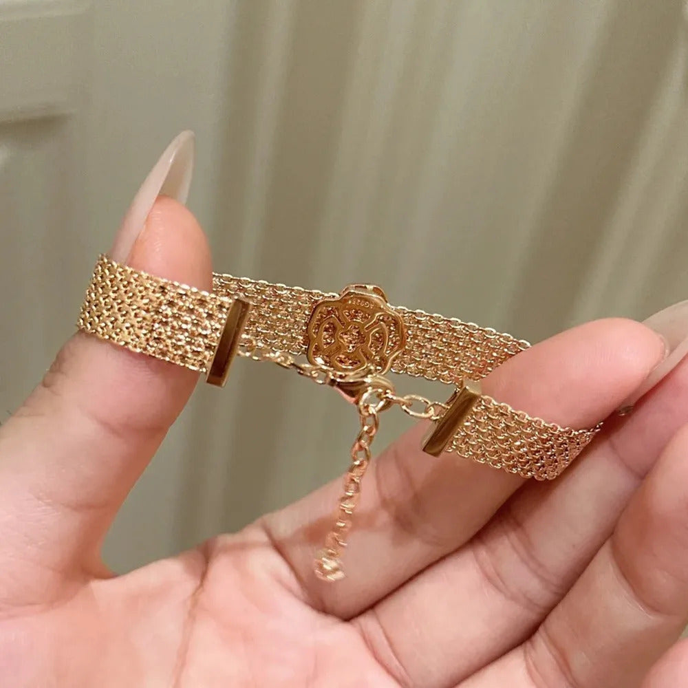 Luxury Camellia Flower Bangle Bracelets Watch Bands Woman 18K Rose Gold Silver High Grade Fine Jewelry Birthday Gifts Christmas