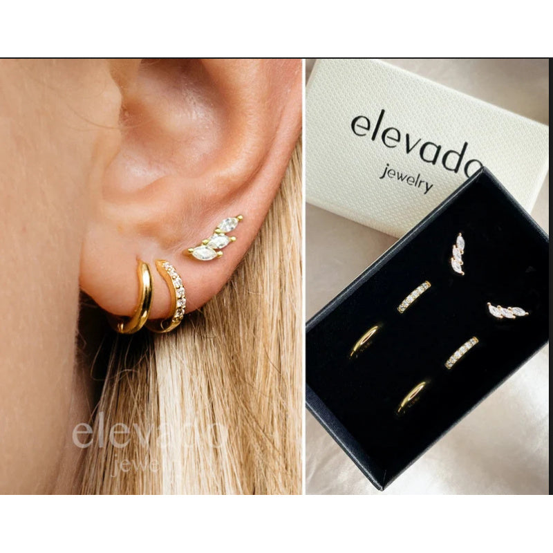 Ear Buckle Copper Plated Real Gold Micro-inlaid Zircon Fashion Women's Earrings Ear Buckle suit Earrings