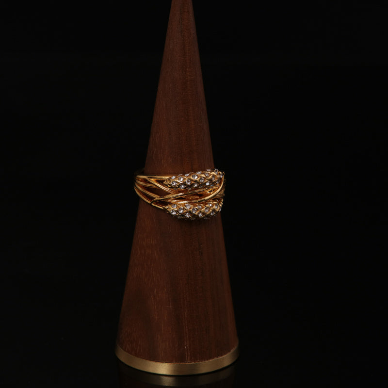 Fashion Light Luxury Niche Qingdao Factory Wholesale Copper Plated Bright Gold Wheat Ear Diamond Ring