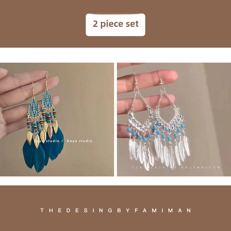 Bohemian Style Earrings Chinese Retro Style Niche Light Luxury Ear Drops Ear Hooks Vacation Style Earrings for Women