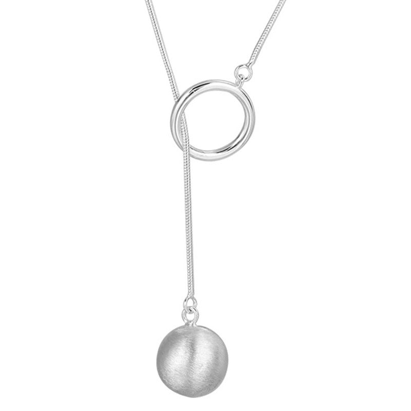S925 Sterling Silver Brushed Round Ball Long Necklace for Women Elegant High-end Light Luxury Non-fading Sweater Chain