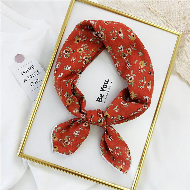 Cotton Linen 55cm Square Scarf Women Kerchief Flower Print Geometric Neckerchief Scarves  Headwrap Bandanas Hairband Headbands