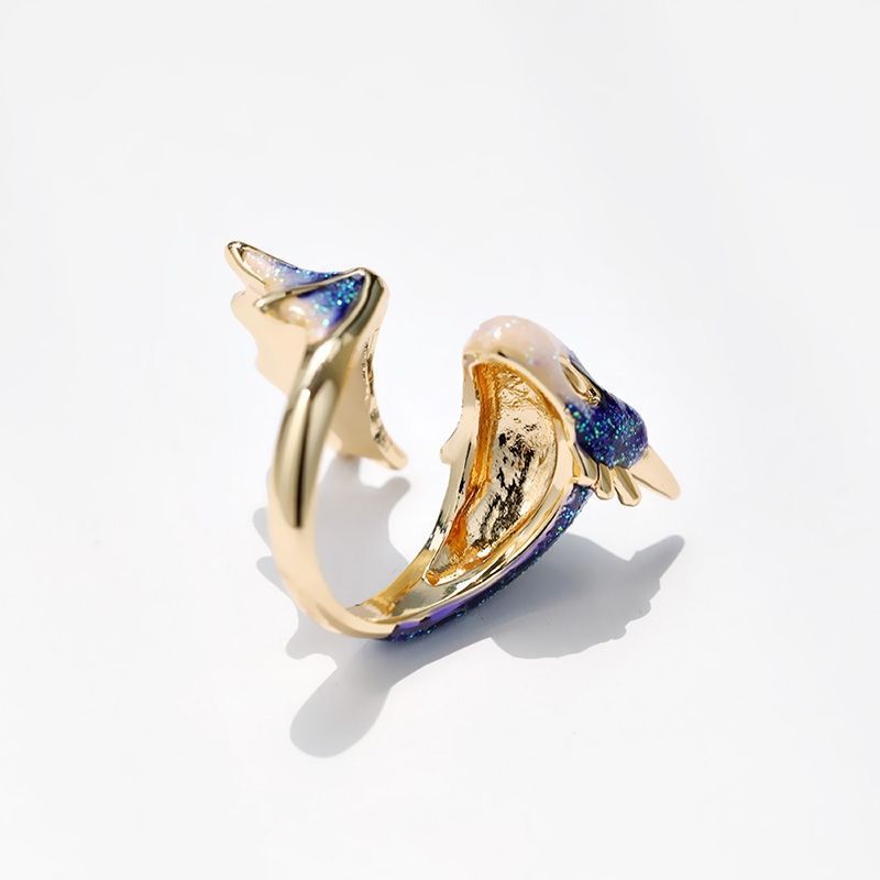 Adjustable Size Starry Sky Blue Dragon Open Ring for Women, Unique Niche Index Finger Ring, Light Luxury Trendy Men's Ring