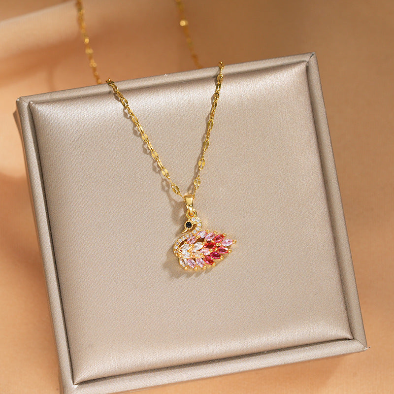 Elegant Inlaid Zircon Exquisite Titanium Steel Necklace for Women Fashionable Versatile Internet Celebrity Collarbone Chain Niche Light Luxury Jewelry