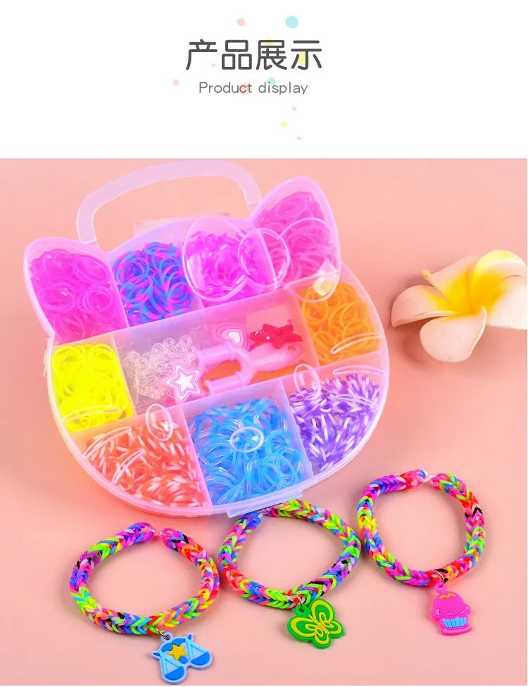 600pcs Rubber Bands Creative Colorful Loom Band Set Rainbow Bracelet Making Kit DIY Woven Bracelets Craft Toys For Girls Gifts