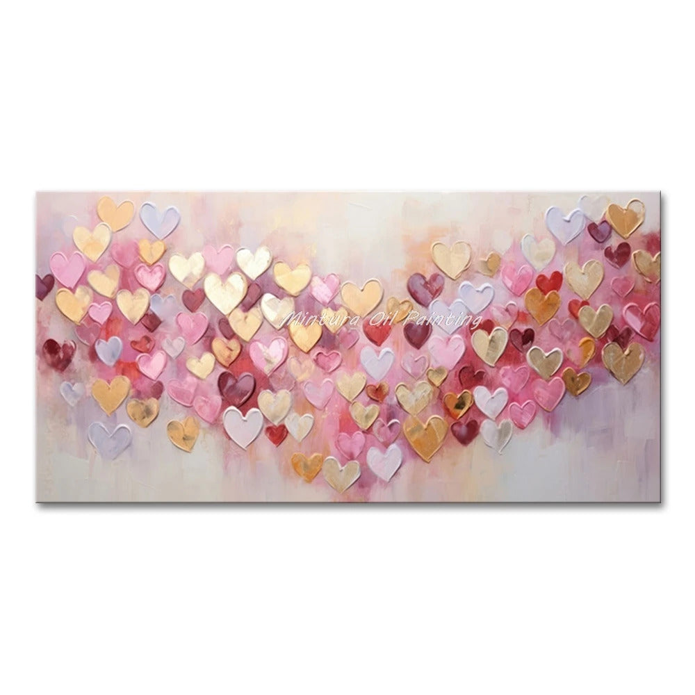 Mintura,100% Handmade Knife Graffiti Pink Red Heart Oil Painting on Canvas,Modern Abstract Wall Art Picture,Room Home Decoration