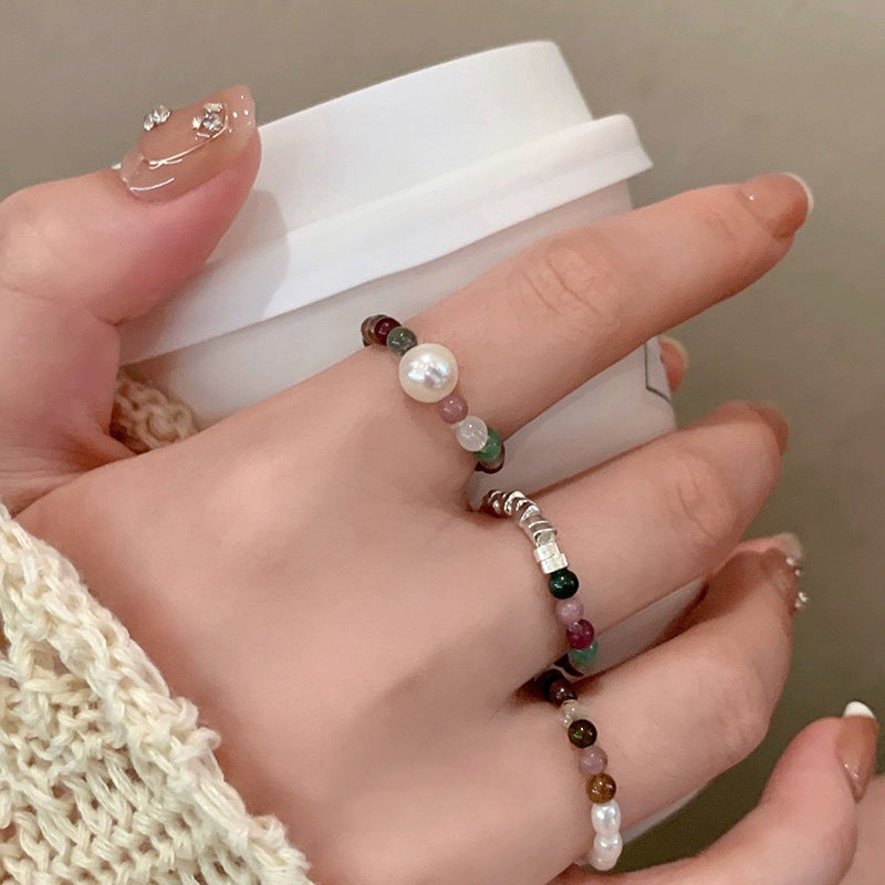 Color Crystal Beaded Ring Niche Design High-grade Finger Ring Light Luxury Elegant All-match Ring Accessories