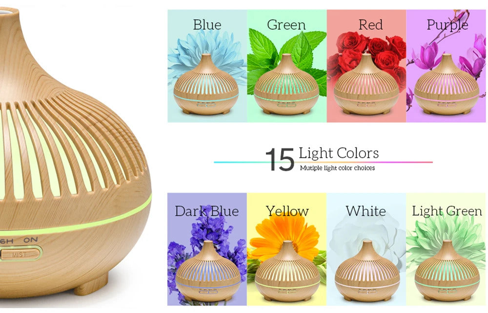 500ML Aromatherapy Essential Oil Diffuser Wood Grain Remote Control Ultrasonic Air Humidifier Cool with 7 Color LED Lights