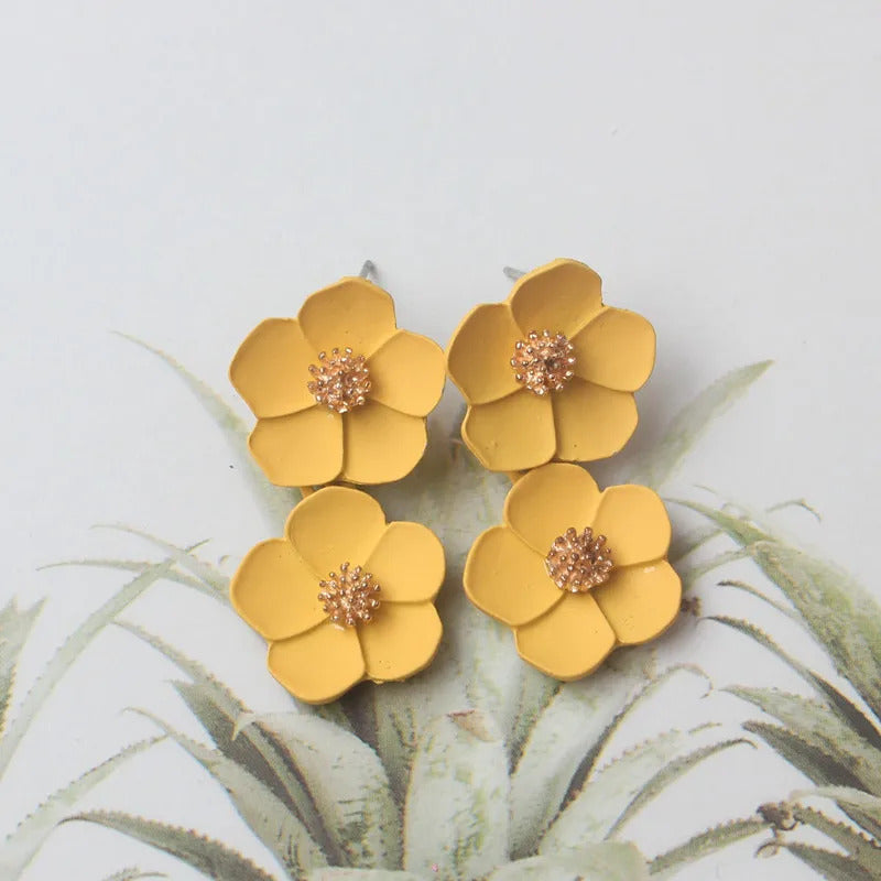 Korean New Double-layers Flower Drop Earrings for Ladies Exaggerated Women Floral Earrings Fashion Jewelry aretes de mujer