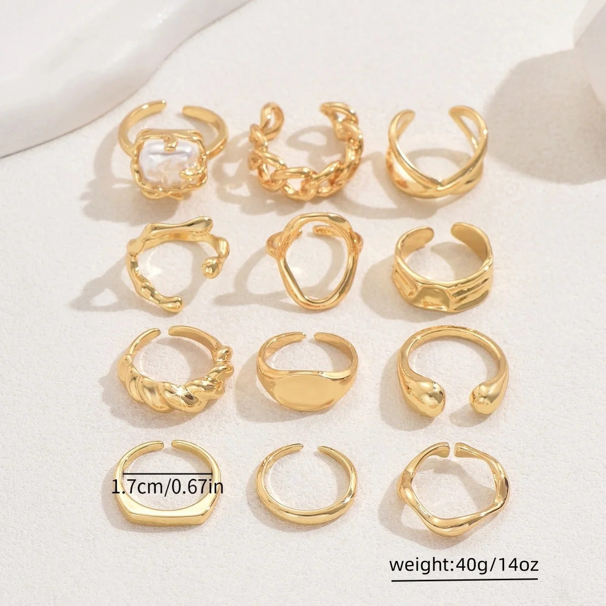 12PCS Set Of New Irregular Geometric Ring Alloy Plated Metal Adjustable Finger Ring For Women, Fashion Statement Jewelry Party N