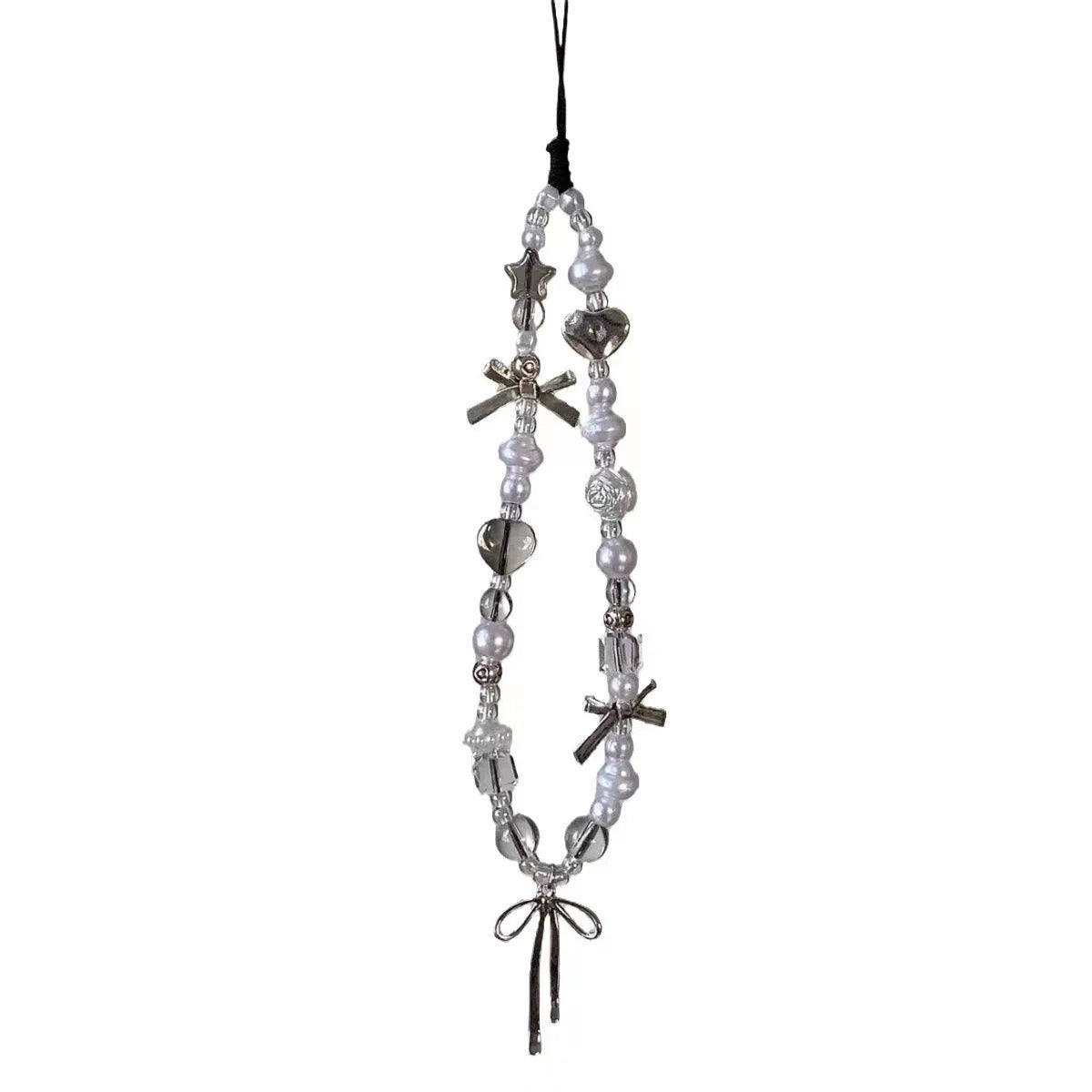 Korean Y2K Cute Flower Heart Bow Beaded Phone Chain Charm Lanyard For iPhone 16 15 Samsung Universal Accessories Jewelry Pendant