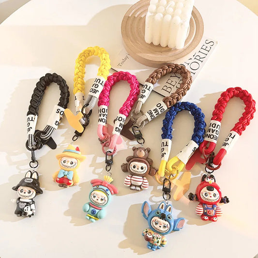 Cartoon Labubu Cartoon Cute Pendant Mobile Phone Lanyard Braided Keychain Backpack Decoration Wristband Decoration Toy Gift