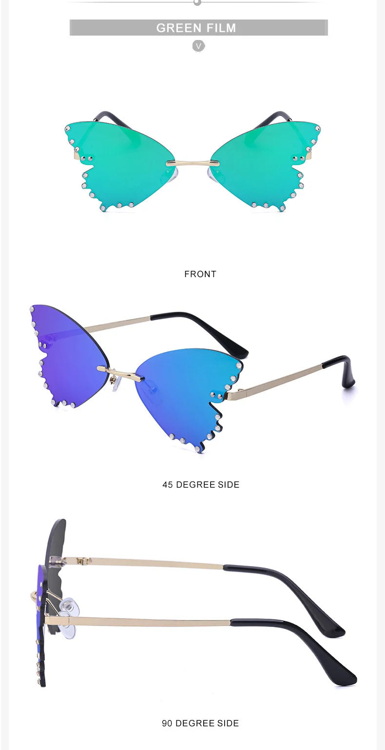 Diamond Butterfly Sunglasses Women 2023 Luxury Brand Designer Fashion Rimless Sun Glasses For Female Unique Party Shades Eyewear