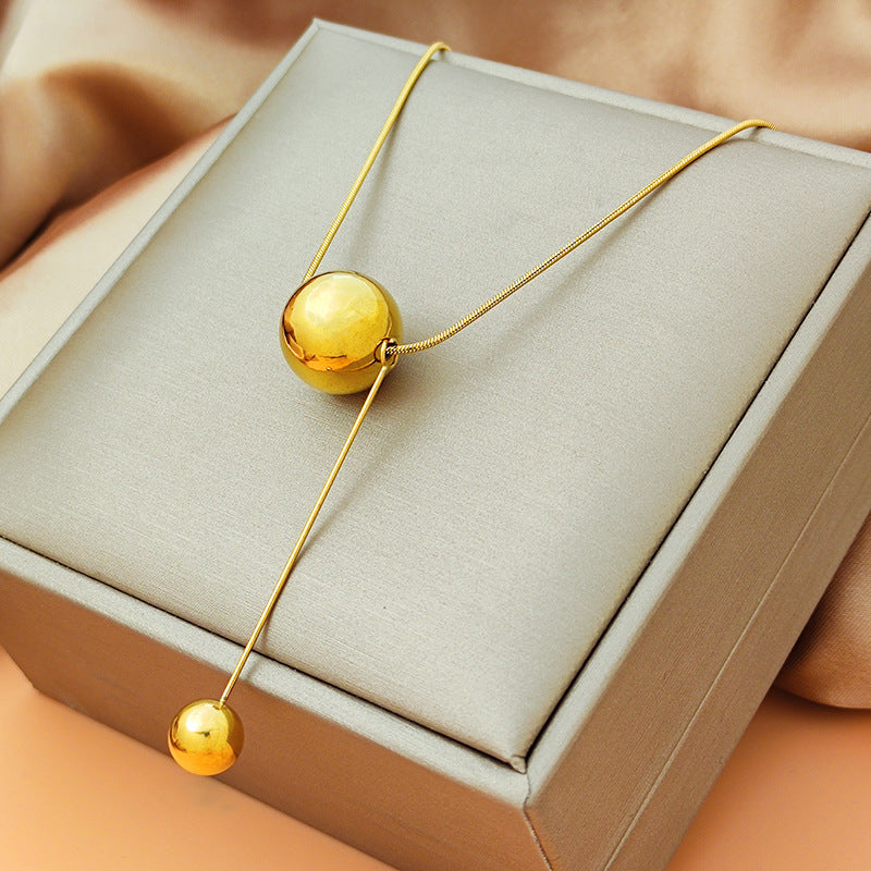 Geometric Ball Pendant Necklace Women's Tassel Fashionable Personalized All-match Titanium Steel Clavicle Chain Ins Girlfriend Neck Chain