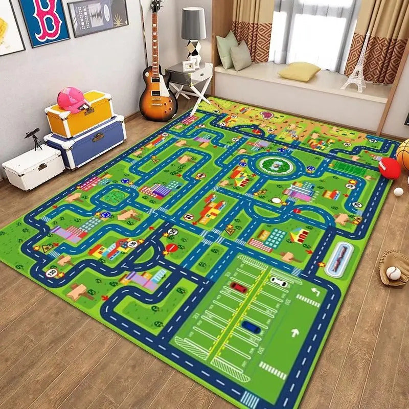 Thickened Flannel Carpet Living Room Children's Bedroom Decoration Floor Rug Cartoon Road Play Mat Soft Tatami Carpets Non-slip