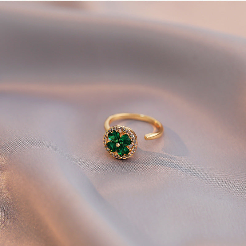 Rotating Ring for Women with Micro Paved Zircon, Elegant and Minimalist Style, Versatile Full Diamond Round Clover Ring Jewelry