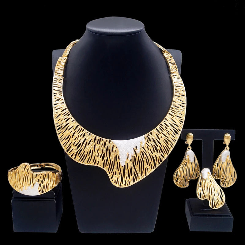 Women Jewelry Set Nigeria Style Italian Round Design Necklace Chian Earrings Bangle Bracelet Ring