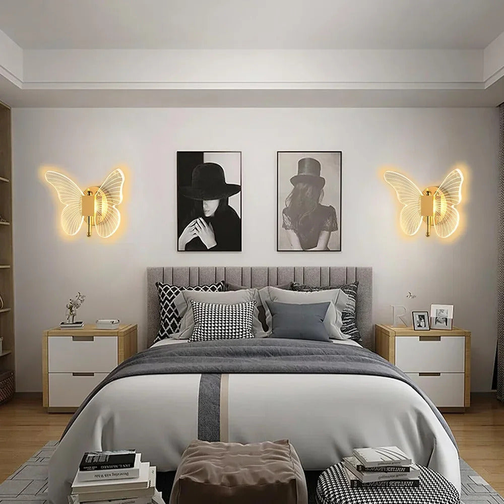 Butterfly Wall Lamp Corridor Lamp Modern Simple Creative Nordic Living Room Bedside Bedroom Lamp LED Indoor Lighting Decoration