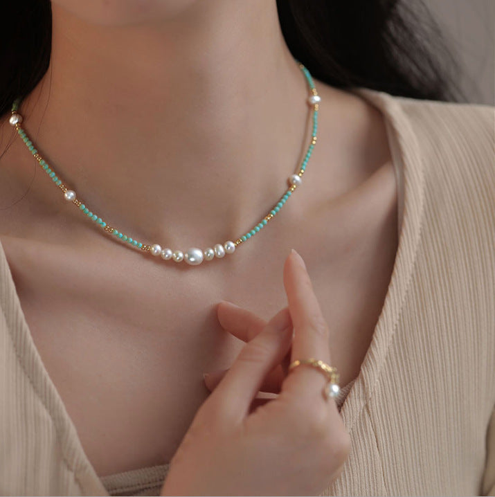 Turquoise Baroque Freshwater Pearl Bracelet Stacked Elegant Women's Bracelet