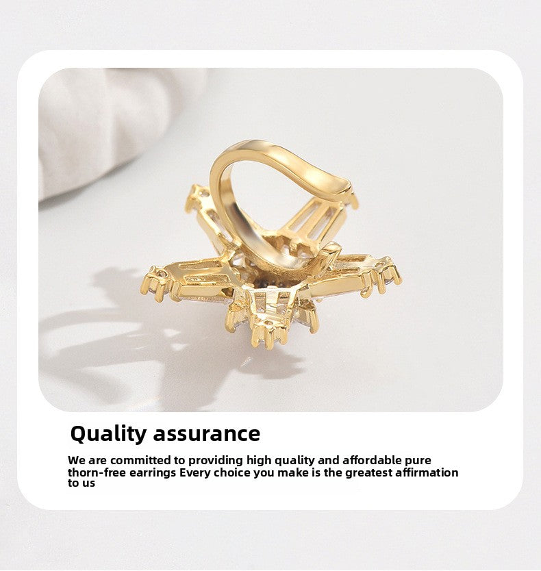 Five-Pointed Star Ear Clip Full Diamond Copper Earrings Studded with Zircon Korean Style Ear Clip Simple Fashion Sweet Non-Piercing Ear Clip