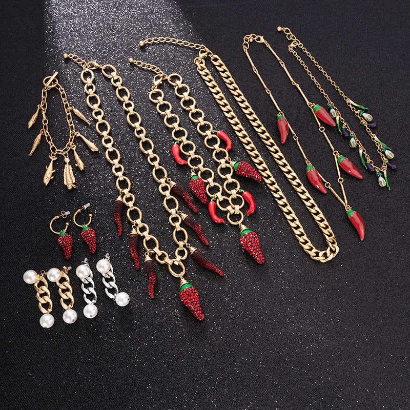 red Pepper Necklaces for Women Multilayer Collar Chain Verse Christian Jewelry 18K Gold Choker Plated/Stainless