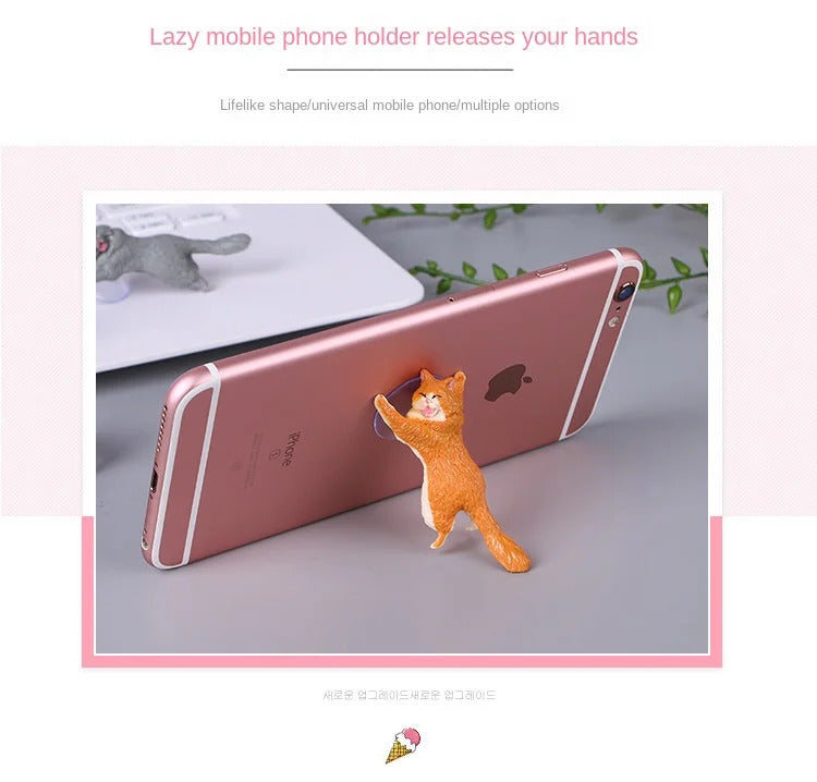 Cute Cat Phone Holder Tablets Desk Sucker Support Resin Mobile Phone Stand Holder Sucker Design Animal Holder for Smartphone