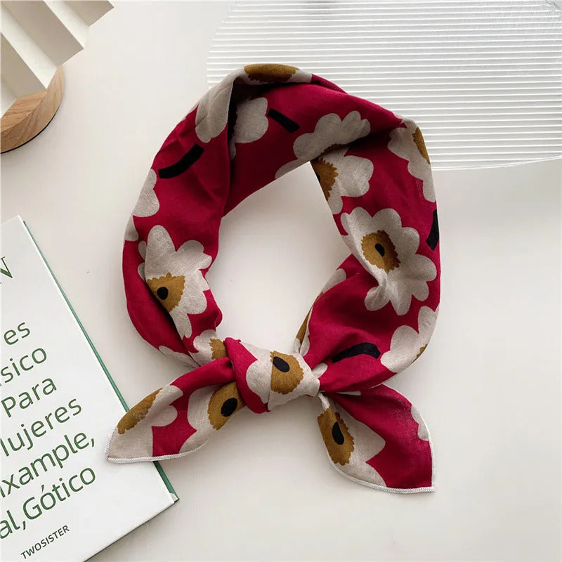 Cotton Linen 55cm Square Scarf Women Kerchief Flower Print Geometric Neckerchief Scarves  Headwrap Bandanas Hairband Headbands