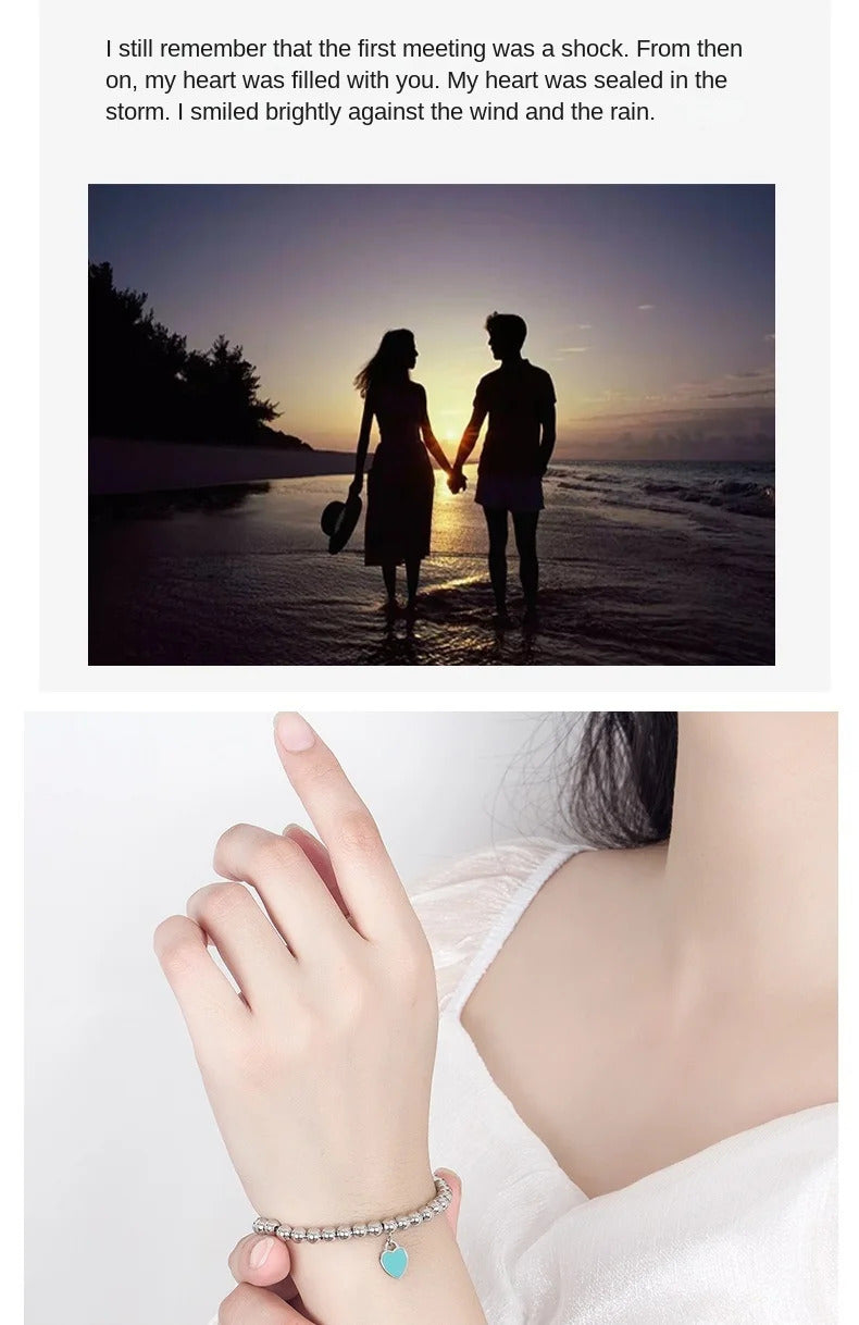 Designer 925 Silver Jewelry Necklace Woman Retro Heart-Shaped Enamel For Girls Cute Silver Bead Birthday Gift