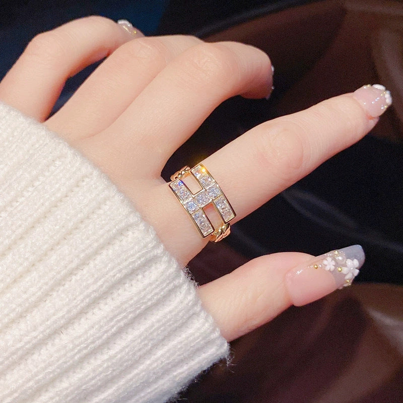 Sand Gold Opening Adjustable Frosted Ring Women's Fashion Sweet Light Luxury Niche Exquisite Ring Ancient Design