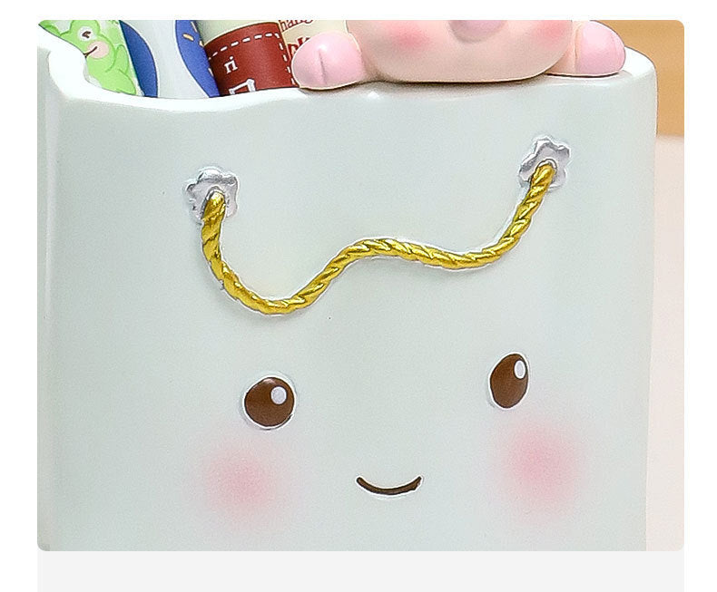 Cute Pen Holder Handmade Ornament High-end Creative Office Desk Decoration Pen Box Resin Figurine Office Gift