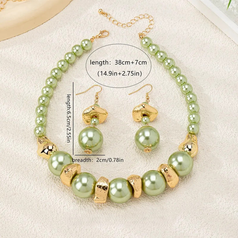 Royal Style High-Grade Green Imitation Pearl Necklace Earring Set Women Girls Gifts Fashion Jewelry Hot Sale Party Gift 2025