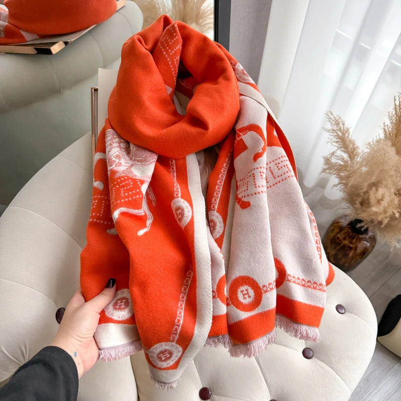 Luxury Winter Cashmere Scarf Women 2024 Design Warm Pashmina Blanket Poncho Scarves Female Carriage Shawl Thick Foulard Bufanda