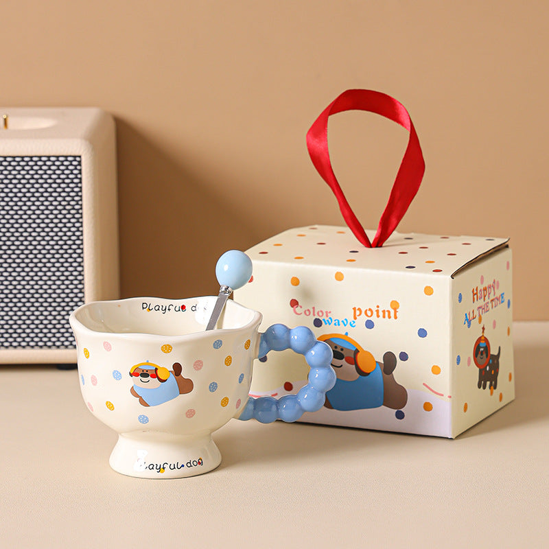 Cute Wave Point Ceramic Cup Mug Home Coffee Cup Couple Cartoon Creative Water Cup Ceramic Breakfast Cup