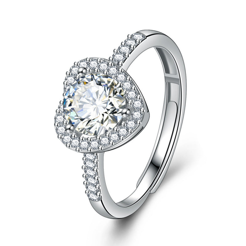 Zircon Ring Sweet Beauty Heart-shaped Hollow Ring 1 karat Moissanite Love Ring