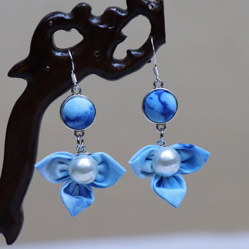 Ethnic style blue tie-dye earrings hand-woven tie-dye earrings travel companion gift