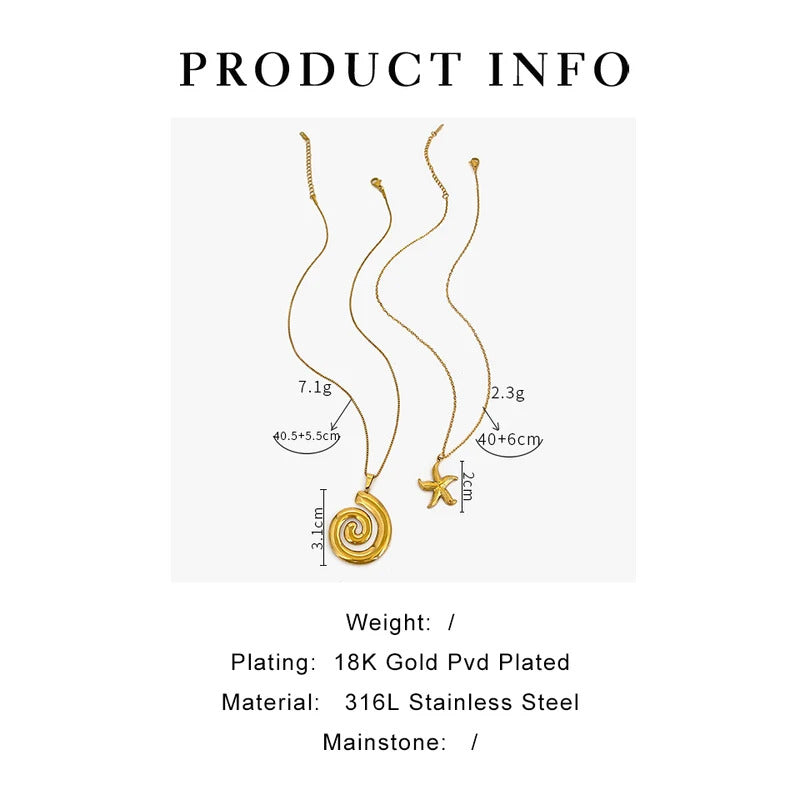 Peri'sbox New Fashion Starfish Hollow Vortex Spiral Pendant Necklace for Women 18K Gold Plated Tarnish Free Jewelry Gifts Summer