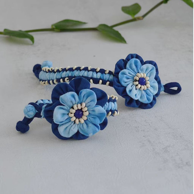 Blue Tie Dye Cloth Bracelet Dali Lijiang Hot Sale Hand-stitched Flower Fabric Bracelet Bracelet