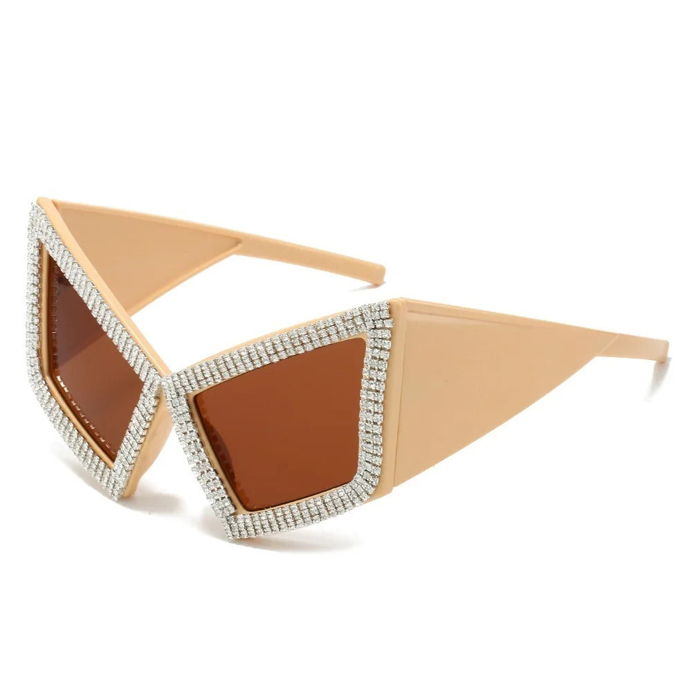 Vintage Super Big Full Crystal Cat Eye Sunglasses Women New Fashion Rhinestones Shiny Sun Glasses Ladies Oversized Bow Shades