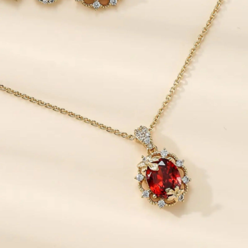 Advanced sense red maple leaf earrings necklace suit trendy luxury temperament retro niche simple ear jewelry wholesale