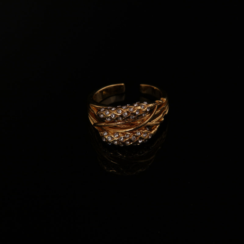 Fashion Light Luxury Niche Qingdao Factory Wholesale Copper Plated Bright Gold Wheat Ear Diamond Ring