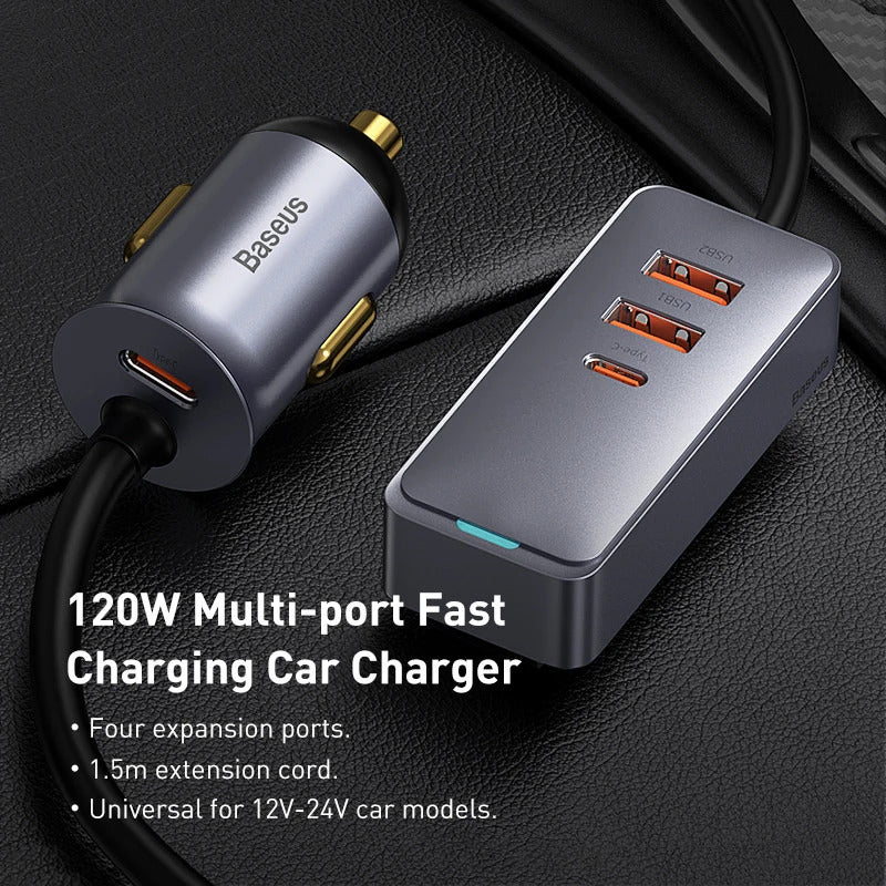 Baseus 120W PD Car Charger Quick Charger QC 3.0 PD 3.0 For iPhone 15 14 13 Samsung Type-C USB Charger Portable USB Phone Charger