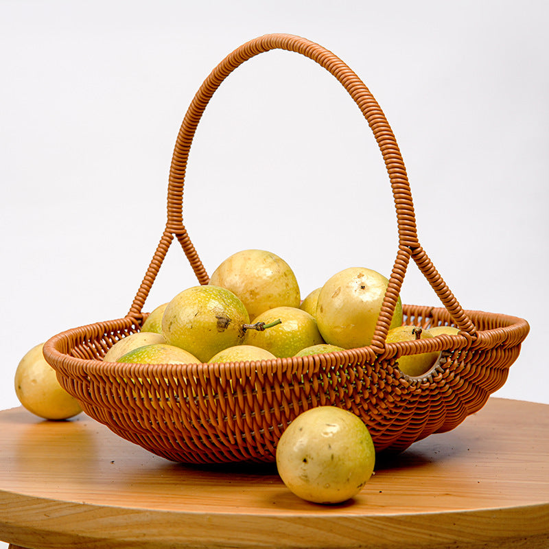 Woven Handheld Basket Picnic Storage Vegetable Fruit Kitchen Living Room Egg Snack Organizer Basket