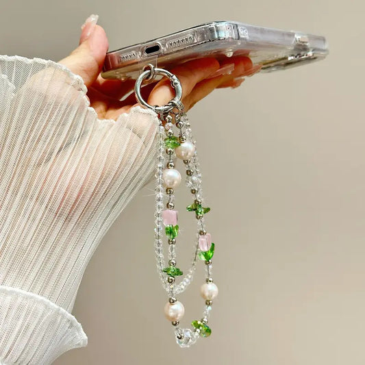 For 16 Mobile Phone Chain Dazzle Tulip Butterfly Double Chain Crystal 15 Mobile Phone Case Chain Lanyard Gradient Niche Fashion